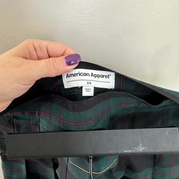 American Apparel XS Plaid Pleated Mini Skirt Green‎ Black School Girl - Picture 5 of 6